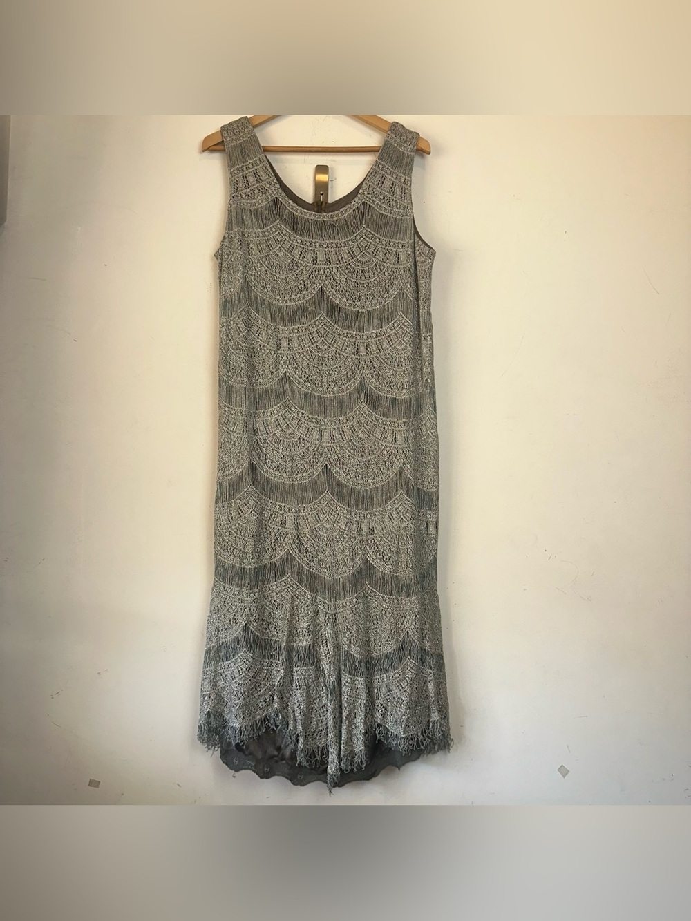 Vintage Damianou Maxi Dress Women’s 1X Metallic Gold Lacey Sleeveless Mature